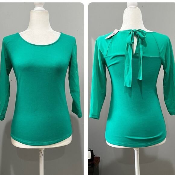 NEW Ann Taylor Tricot Knit Chiffon 3/4 Sleeve Tie Bow Layering Sweater XXSP NWT - Picture 1 of 16